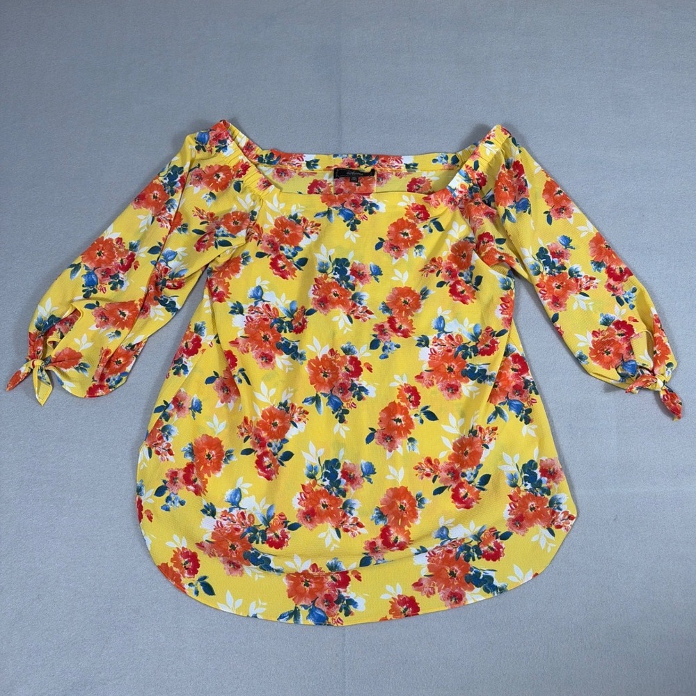 Status by Chenault Yellow Floral Off Shoulder Tie Sleeve Blouse XL ligtweight